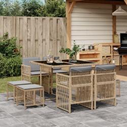Ensemble &agrave; manger de jardin et coussins 9 pcs m&eacute;lange beige
