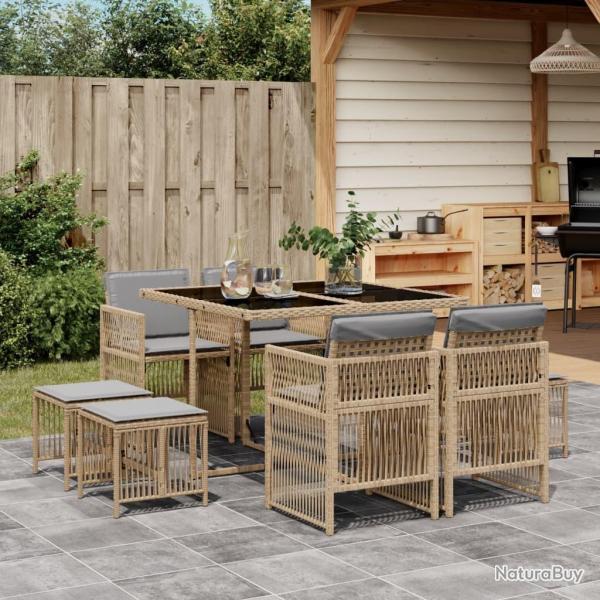 Ensemble � manger de jardin et coussins 9 pcs m�lange beige