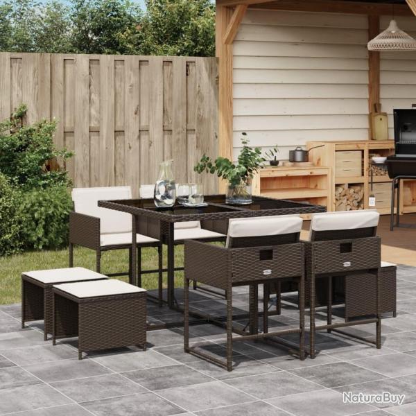 Ensemble � manger de jardin et coussins 9 pcs marron poly rotin alsavelo