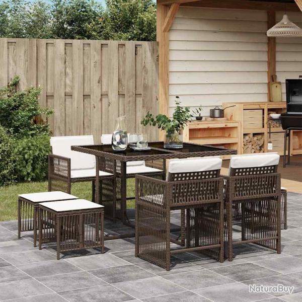 Ensemble � manger de jardin et coussins 9 pcs marron poly rotin alsavelo