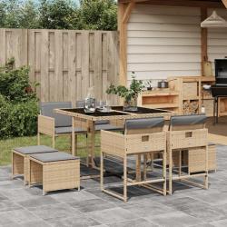Ensemble &agrave; manger de jardin et coussins 9 pcs m&eacute;lange beige
