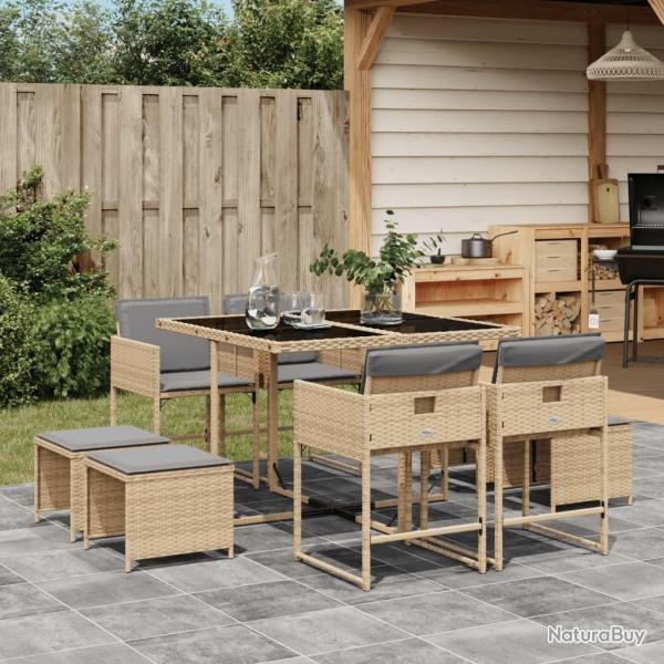 Ensemble � manger de jardin et coussins 9 pcs m�lange beige alsavelo