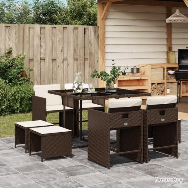Ensemble � manger de jardin et coussins 9 pcs marron poly rotin alsavelo