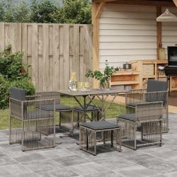 Ensemble &agrave; manger de jardin et coussins 7 pcs gris rotin