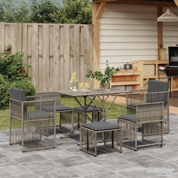 Ensemble � manger de jardin et coussins 7 pcs gris rotin