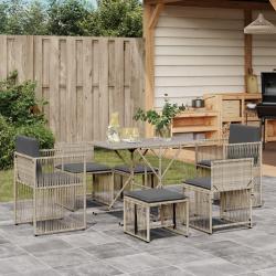 Ensemble &agrave; manger de jardin et coussins 7 pcs gris clair rotin alsavelo