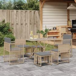 Ensemble &agrave; manger de jardin et coussins 7 pcs beige poly rotin