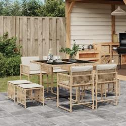 Ensemble &agrave; manger de jardin et coussins 9 pcs beige Poly rotin