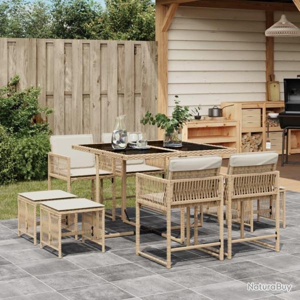 Ensemble � manger de jardin et coussins 9 pcs beige Poly rotin