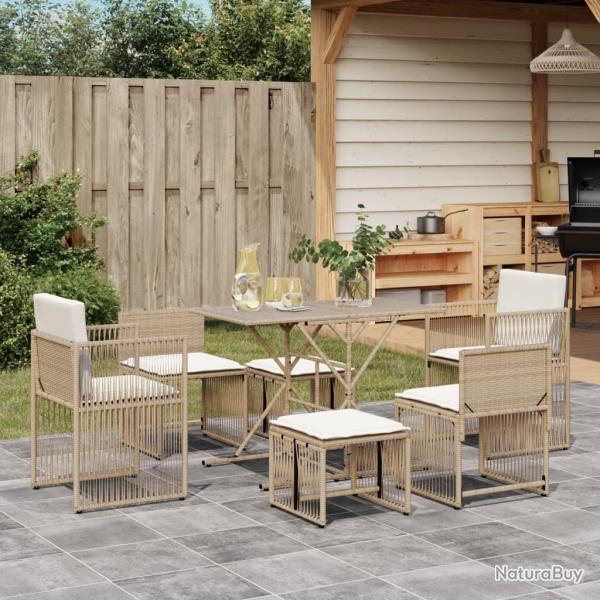 Ensemble � manger de jardin et coussins 7 pcs beige poly rotin alsavelo