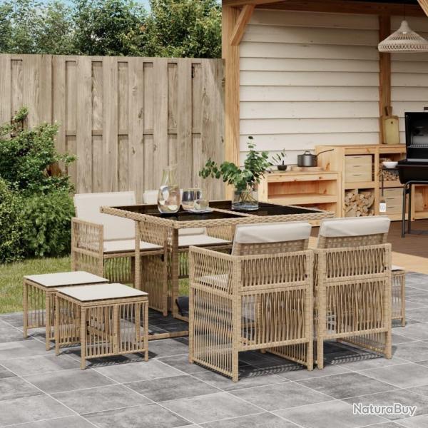 Ensemble � manger de jardin et coussins 9 pcs beige Poly rotin