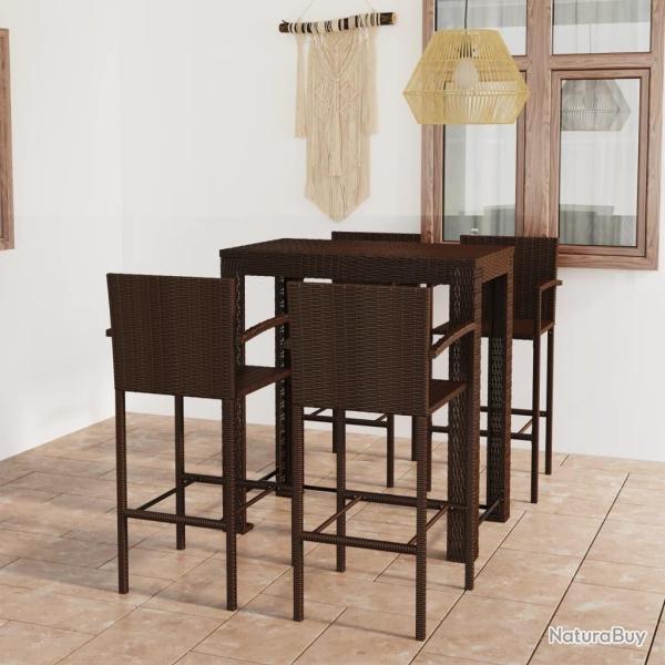 bar d'ext�rieur 5 pcs accoudoir Poly rotin Marron