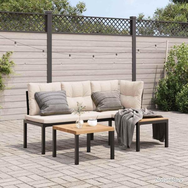 banc de jardin avec coussins 3 pcs noir alsavelo