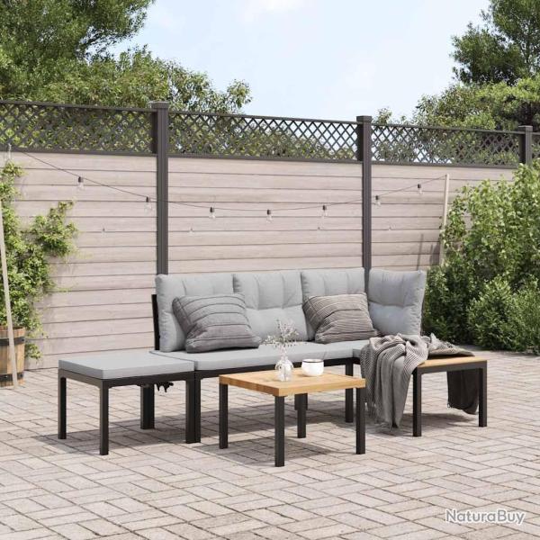 banc de jardin avec coussins 4 pcs noir alsavelo
