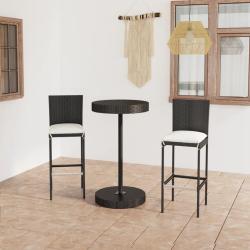 bar de jardin 3 pcs et coussins R&eacute;sine tress&eacute;e Noir