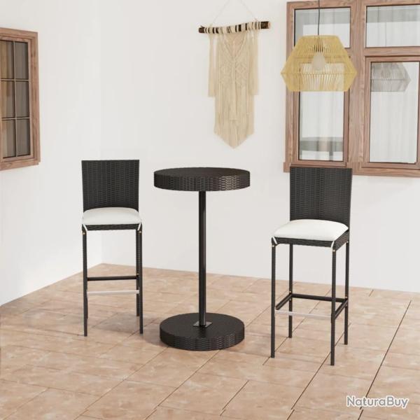 bar de jardin 3 pcs et coussins R�sine tress�e Noir