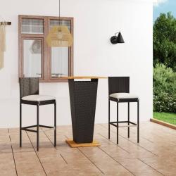 bar de jardin 3 pcs et coussins R&eacute;sine tress&eacute;e Noir