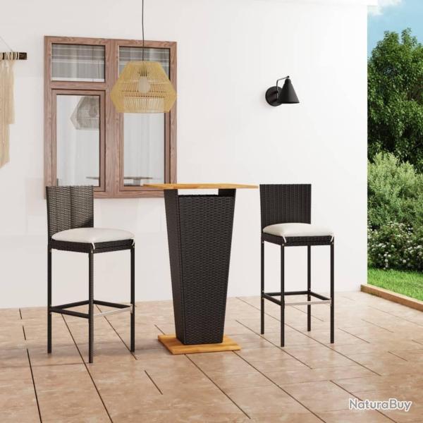 bar de jardin 3 pcs et coussins R�sine tress�e Noir