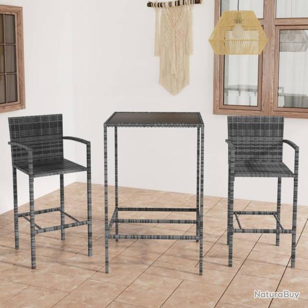 bar de jardin 3 pcs R�sine tress�e Gris