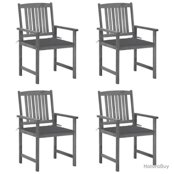 Chaises de jardin et coussins lot de 4 Gris Bois acacia massif