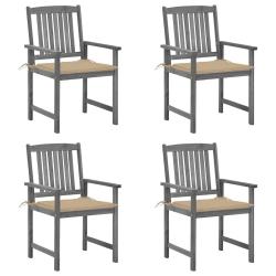 Chaises de jardin et coussins lot de 4 Gris Bois acacia massif