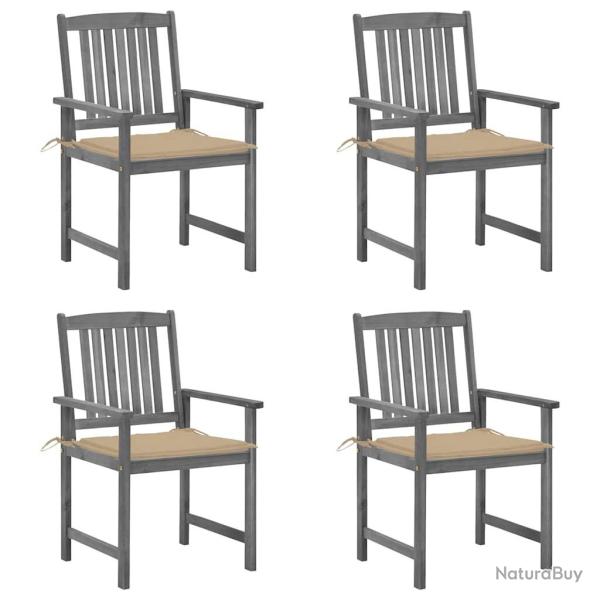 Chaises de jardin et coussins lot de 4 Gris Bois acacia massif alsavelo