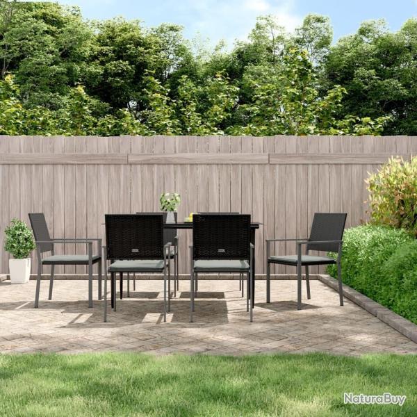 Chaises de jardin et coussins lot de 6 noir 54x62,5x89 cm rotin alsavelo