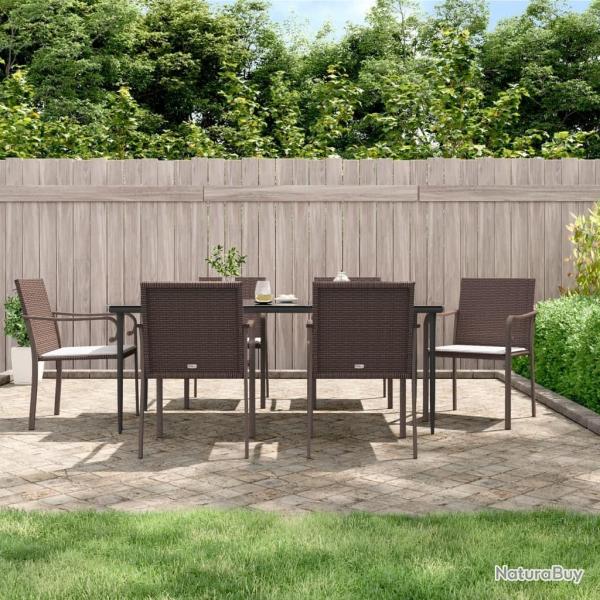 Chaises de jardin et coussins lot de 6 marron 56x59x84 cm rotin alsavelo