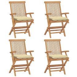 Chaises de jardin et coussins blanc cr&egrave;me lot de 4 Teck massif