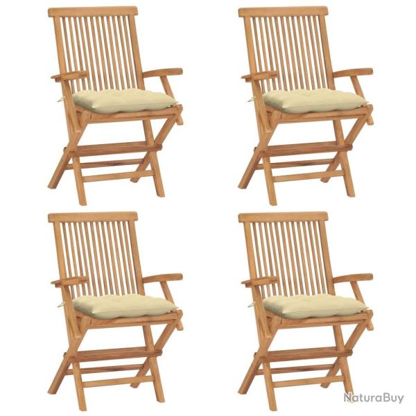 Chaises de jardin et coussins blanc cr�me lot de 4 Teck massif