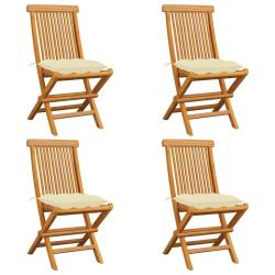 Chaises de jardin et coussins blanc cr&egrave;me lot de 4 Teck massif
