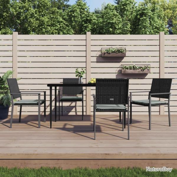 Chaises de jardin et coussins lot de 4 noir 54x62,5x89 cm rotin alsavelo