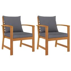 Chaises de jardin lot de 2 avec coussin gris fonc&eacute; Bois acacia