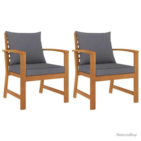 Chaises de jardin lot de 2 avec coussin gris fonc� Bois acacia