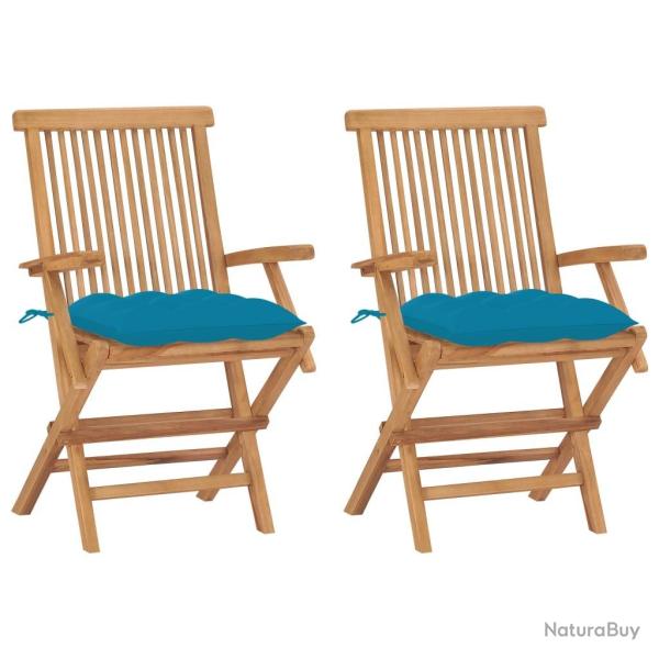 Chaises de jardin lot de 2 avec coussins bleu clair Teck massif alsavelo