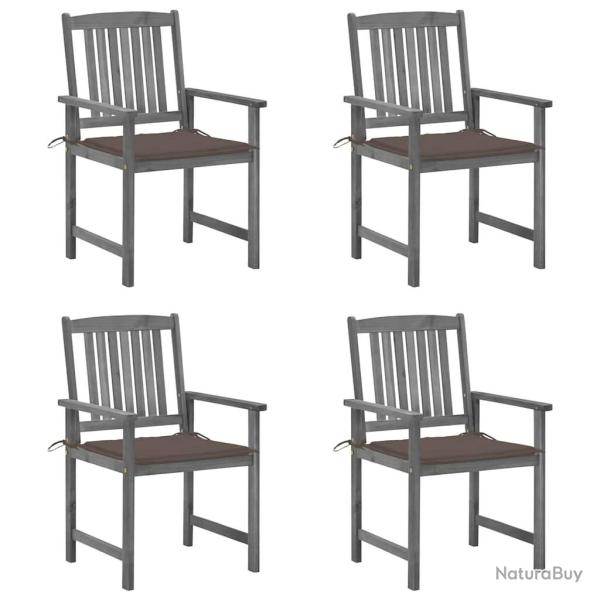 Chaises de jardin et coussins lot de 4 Gris Bois acacia massif