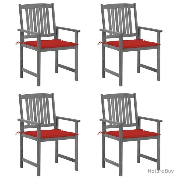 Chaises de jardin et coussins lot de 4 Gris Bois acacia massif
