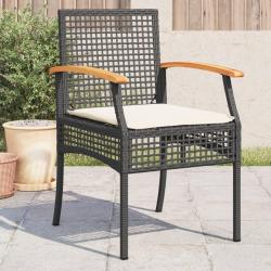 Chaises de jardin coussins lot de 4 noir r&eacute;sine tress&eacute;e acacia