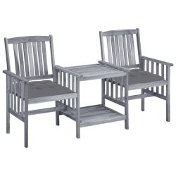 Chaises de jardin avec table &agrave; th&eacute; et coussins Acacia solide