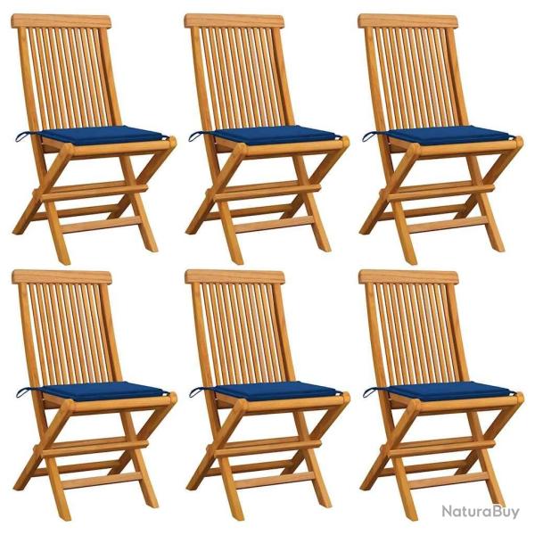 Chaises de jardin et coussins bleu royal lot de 6 Bois de teck alsavelo