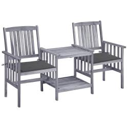 Chaises de jardin avec table &agrave; th&eacute; et coussins Acacia solide