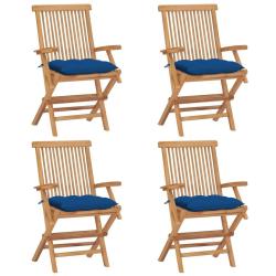 Chaises de jardin et coussins bleu lot de 4 Bois de teck massif alsavelo