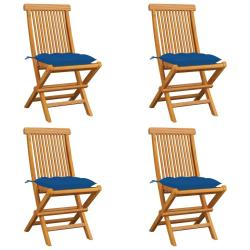 Chaises de jardin et coussins bleu lot de 4 Bois de teck massif