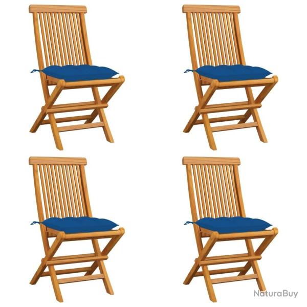 Chaises de jardin et coussins bleu lot de 4 Bois de teck massif