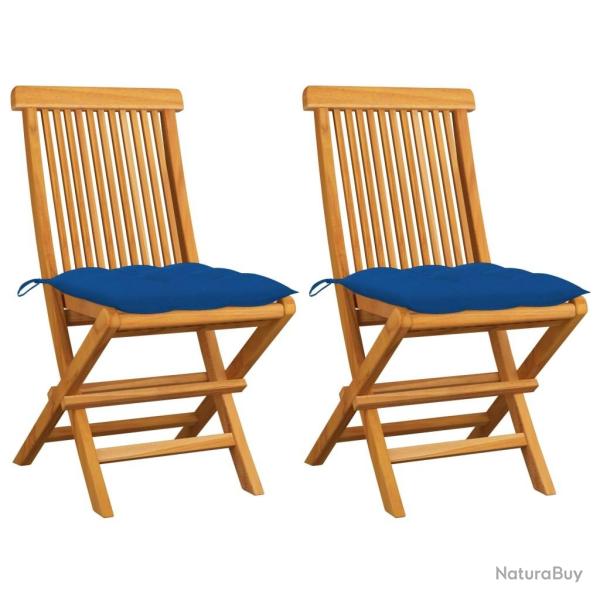 Chaises de jardin et coussins bleu lot de 2 Bois de teck massif alsavelo
