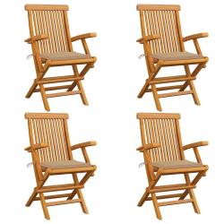 Chaises de jardin et coussins beige lot de 4 Bois teck massif