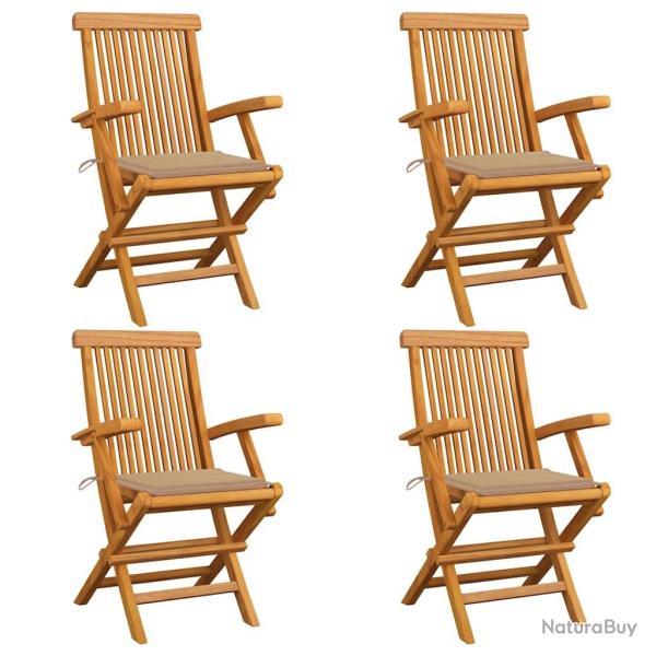 Chaises de jardin et coussins beige lot de 4 Bois teck massif