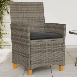 Chaises de jardin coussins lot de 2 gris r&eacute;sine tress&eacute;e et bois