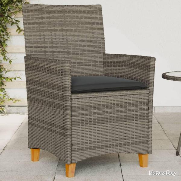 Chaises de jardin coussins lot de 2 gris r�sine tress�e et bois