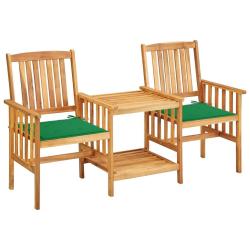 Chaises de jardin avec table &agrave; th&eacute; et coussins Acacia solide alsavelo